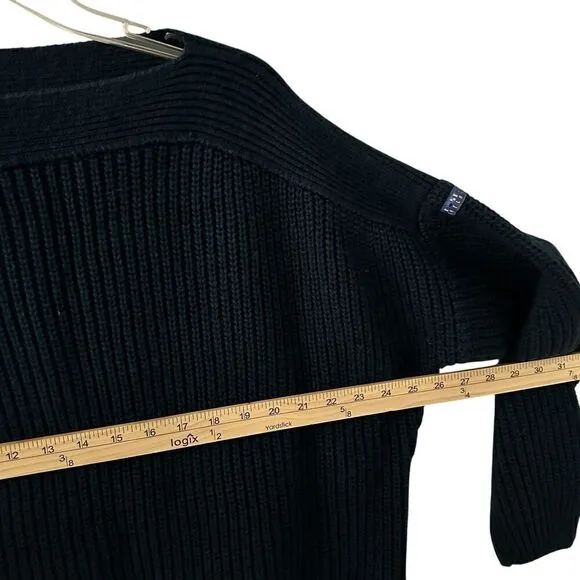 Batela Navy Blue Ribbed Merino Wool Oversized Dolman Boat Neck Sweater 46 - L