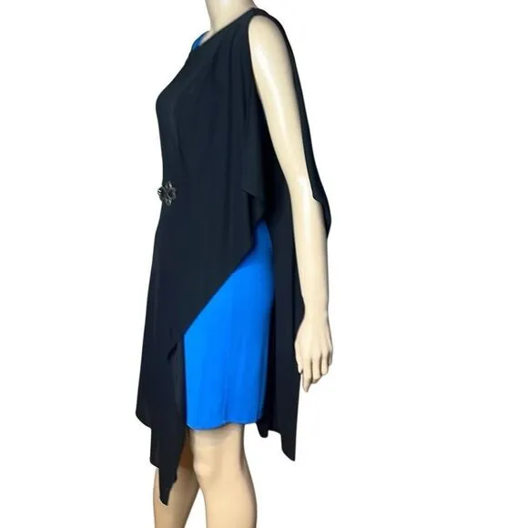 BCBG Max Azria Asymmetrical Drape Black Blue Dress (022)