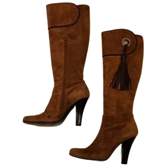 BCBGMaxAzria Suede Boots with Leather &amp; Tassle Detail