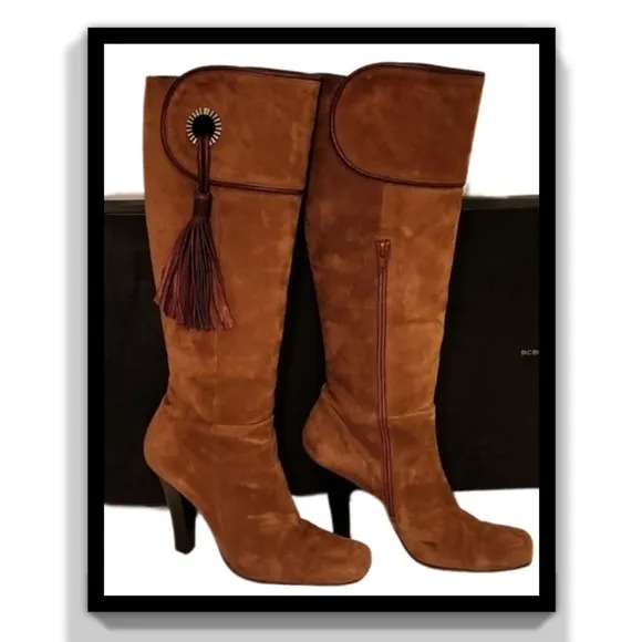 BCBGMaxAzria Suede Boots with Leather &amp; Tassle Detail