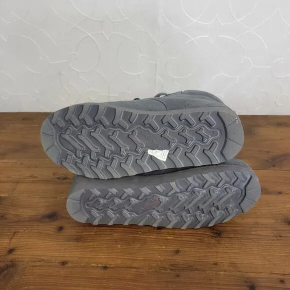 Bearpaw Krista Womens Ankle Boots Size 7 Gray Suede Lace Up High Wedge Heels NEW