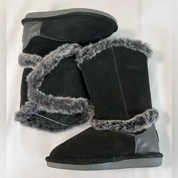 Bearpaw Women Sz‎ 8  Cozy Soft Black Boot NWOB 2410W-SHELLY Suede Faux