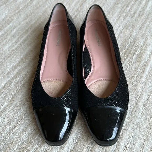 BeautiFeel Karen Houndstooth Pattern Cap Toe Patent Dress Shoes Size 8.5 | EU 39