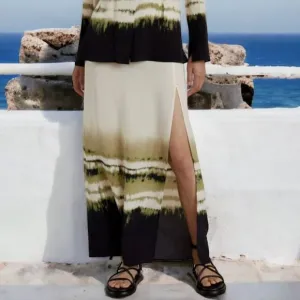 Bec   Bridge Riptide Maxi Skirt 100% Silk Tie Dye High-Waisted Boho Women US 4