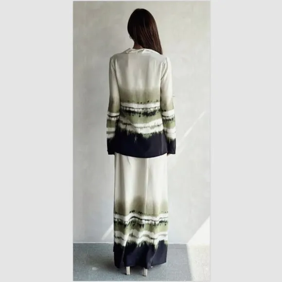 Bec   Bridge Riptide Maxi Skirt 100% Silk Tie Dye High-Waisted Boho Women US 4