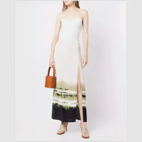 Bec   Bridge Riptide Maxi Skirt 100% Silk Tie Dye High-Waisted Boho Women US 4