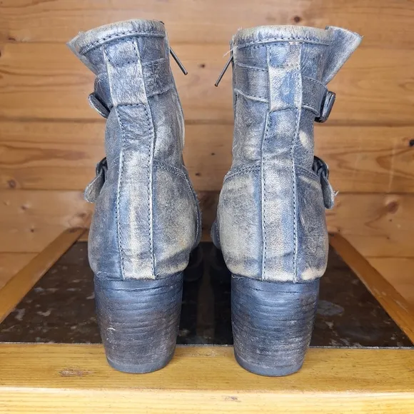 ❤️Bed Stu cobbler series  buckle booties gray leather distressed w/Zippe…