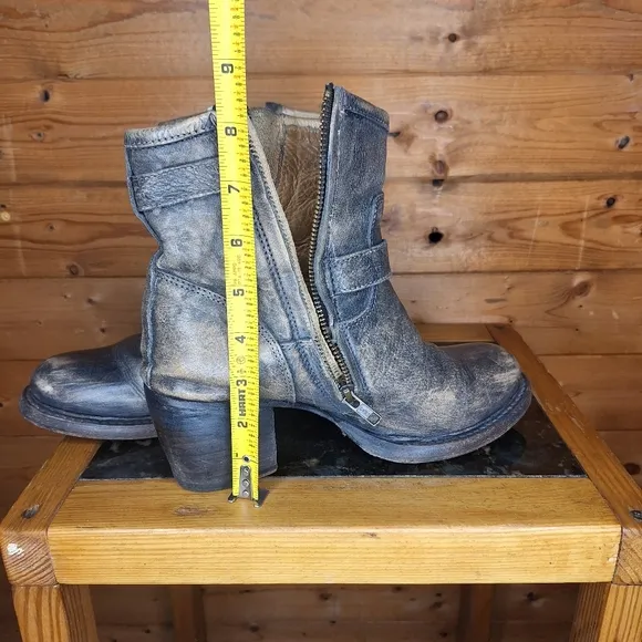 ❤️Bed Stu cobbler series  buckle booties gray leather distressed w/Zippe…