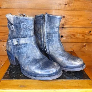 ❤️Bed Stu cobbler series  buckle booties gray leather distressed w/Zippe…