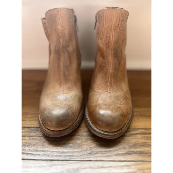 Bed Stu Countess Ankle Boots Wedges Leather Tan Distressed Size 6.5 Bootie