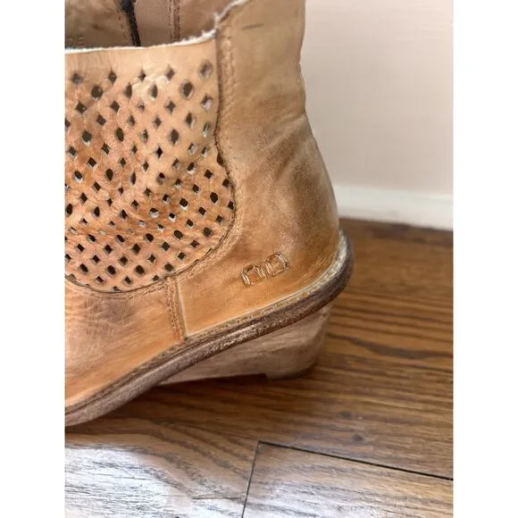 Bed Stu Countess Ankle Boots Wedges Leather Tan Distressed Size 6.5 Bootie