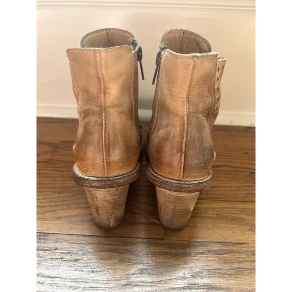Bed Stu Countess Ankle Boots Wedges Leather Tan Distressed Size 6.5 Bootie