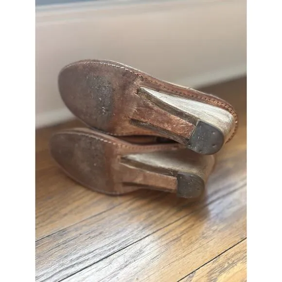 Bed Stu Countess Ankle Boots Wedges Leather Tan Distressed Size 6.5 Bootie