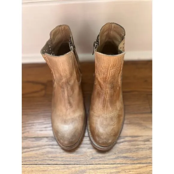 Bed Stu Countess Ankle Boots Wedges Leather Tan Distressed Size 6.5 Bootie