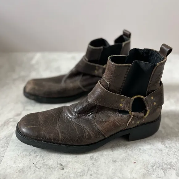 Bed Stu Harness Chelsea Boots 9.5 Brown Leather Grunge Distressed Fairbanks Moto
