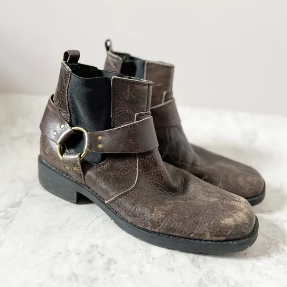 Bed Stu Harness Chelsea Boots 9.5 Brown Leather Grunge Distressed Fairbanks Moto