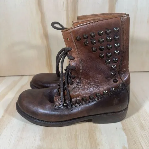 Bed Stu Studded Brown Combat Boots Women’s Size 6.5