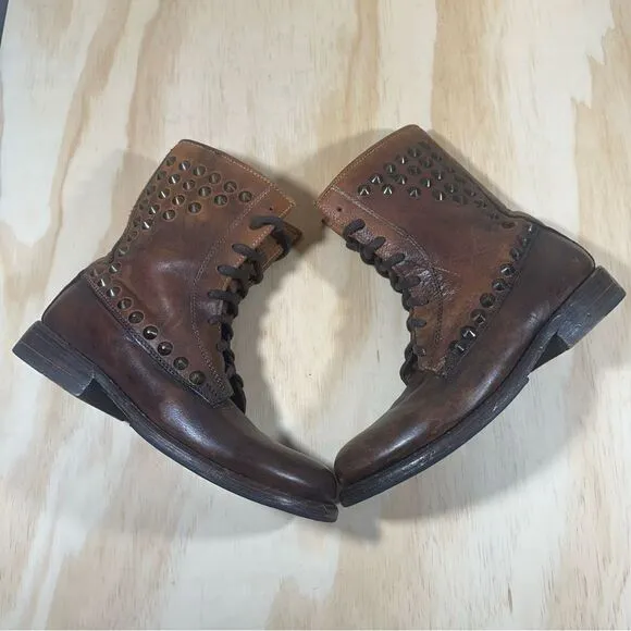 Bed Stu Studded Brown Combat Boots Women’s Size 6.5