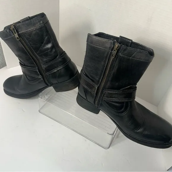 BED STU Women’s Biker Moto Leather Ankle Boots Harness Zipper Goth 8.5M Black
