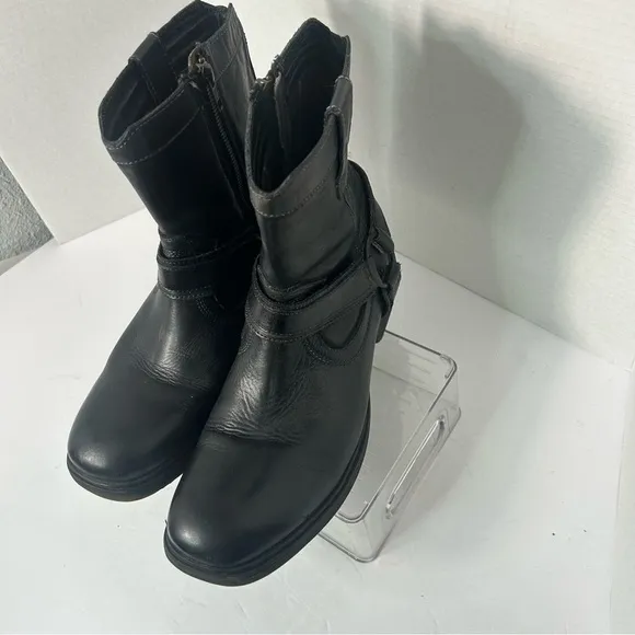BED STU Women’s Biker Moto Leather Ankle Boots Harness Zipper Goth 8.5M Black