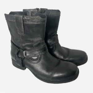 BED STU Women’s Biker Moto Leather Ankle Boots Harness Zipper Goth 8.5M Black