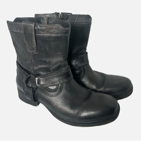 BED STU Women’s Biker Moto Leather Ankle Boots Harness Zipper Goth 8.5M Black
