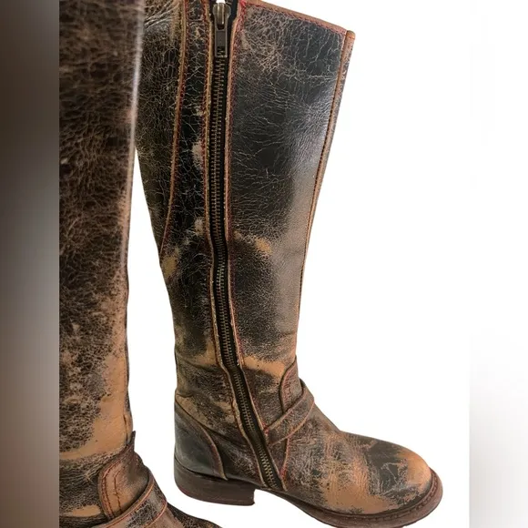 Bed Stu Womens Leather Boots Glaye Size 6 Black Lux Distressed Patina Equestrian