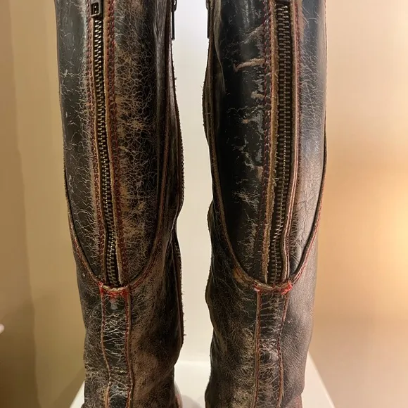 Bed Stu Womens Leather Boots Glaye Size 6 Black Lux Distressed Patina Equestrian