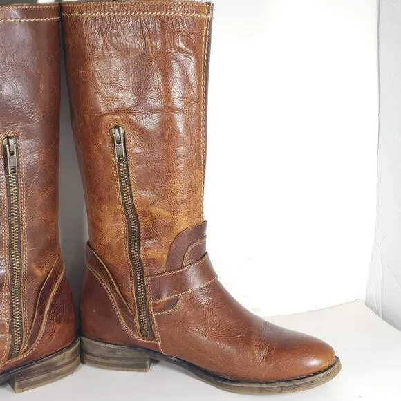 Bed Stu Women's Token US 7,5 Distressed Brown Leather Zip Moto Motorcycle Boots