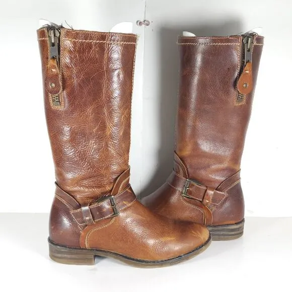 Bed Stu Women's Token US 7,5 Distressed Brown Leather Zip Moto Motorcycle Boots