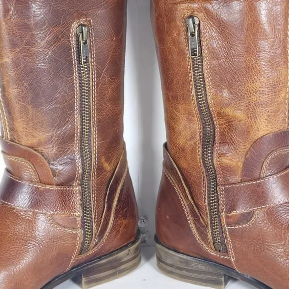Bed Stu Women's Token US 7,5 Distressed Brown Leather Zip Moto Motorcycle Boots