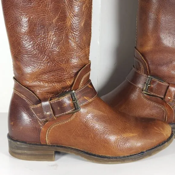 Bed Stu Women's Token US 7,5 Distressed Brown Leather Zip Moto Motorcycle Boots