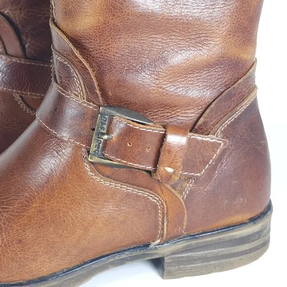 Bed Stu Women's Token US 7,5 Distressed Brown Leather Zip Moto Motorcycle Boots