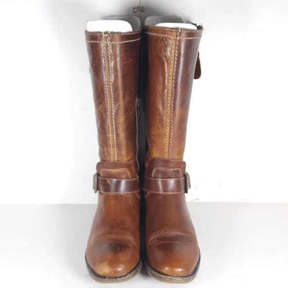 Bed Stu Women's Token US 7,5 Distressed Brown Leather Zip Moto Motorcycle Boots
