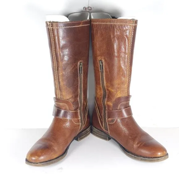Bed Stu Women's Token US 7,5 Distressed Brown Leather Zip Moto Motorcycle Boots