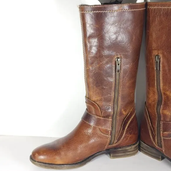 Bed Stu Women's Token US 7,5 Distressed Brown Leather Zip Moto Motorcycle Boots