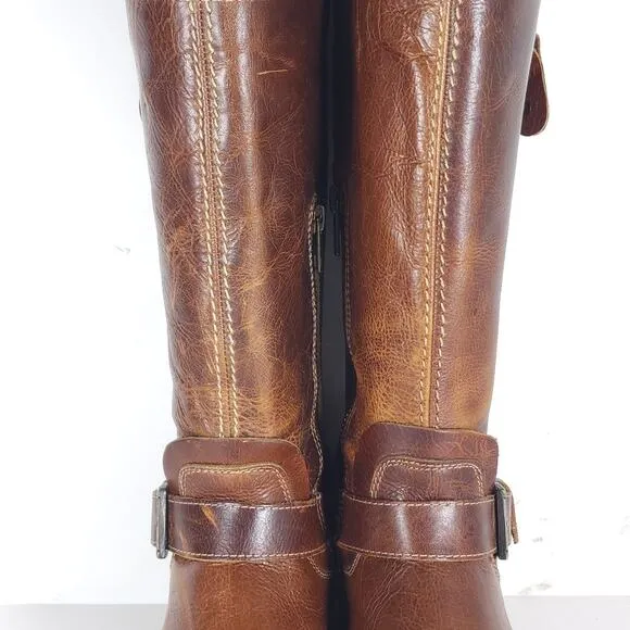 Bed Stu Women's Token US 7,5 Distressed Brown Leather Zip Moto Motorcycle Boots