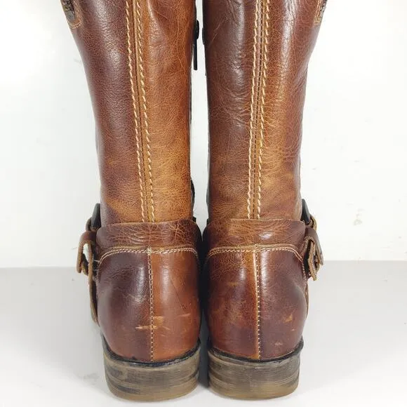 Bed Stu Women's Token US 7,5 Distressed Brown Leather Zip Moto Motorcycle Boots