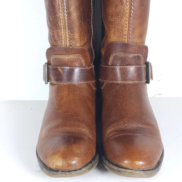 Bed Stu Women's Token US 7,5 Distressed Brown Leather Zip Moto Motorcycle Boots