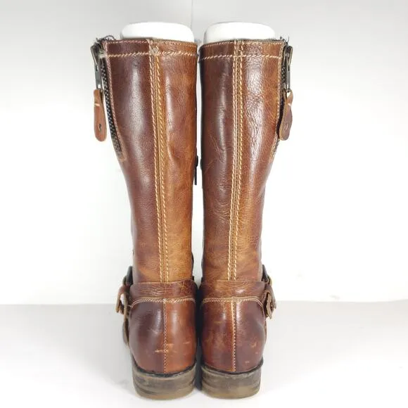 Bed Stu Women's Token US 7,5 Distressed Brown Leather Zip Moto Motorcycle Boots