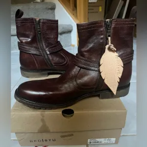 BED|STU Brown Leather Ankle Boots with Side Zipper