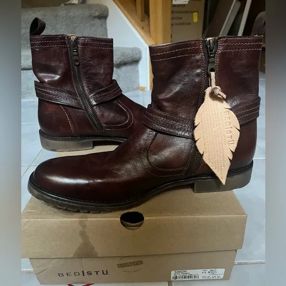 BED|STU Brown Leather Ankle Boots with Side Zipper