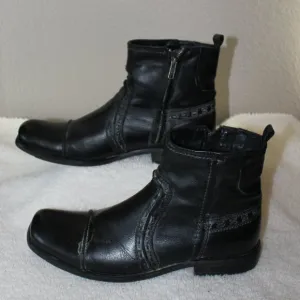 Bed|Stu Men's Black Leather Inner Zipper short Boots Size 10 Stitch detail