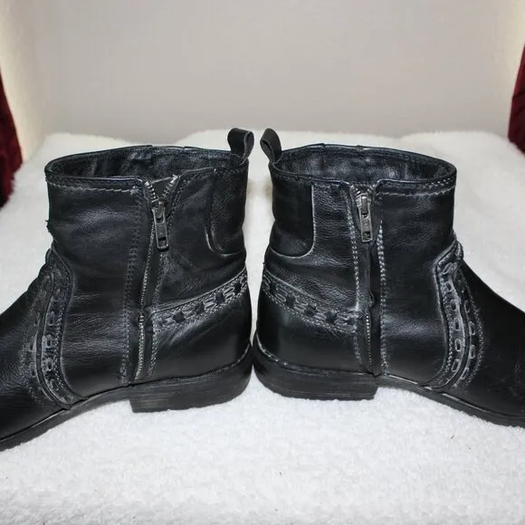 Bed|Stu Men's Black Leather Inner Zipper short Boots Size 10 Stitch detail