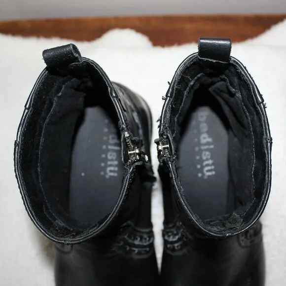 Bed|Stu Men's Black Leather Inner Zipper short Boots Size 10 Stitch detail