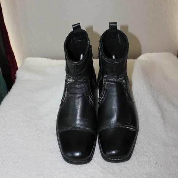 Bed|Stu Men's Black Leather Inner Zipper short Boots Size 10 Stitch detail