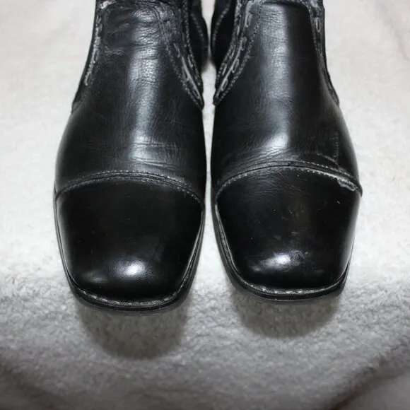 Bed|Stu Men's Black Leather Inner Zipper short Boots Size 10 Stitch detail