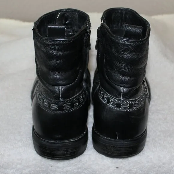Bed|Stu Men's Black Leather Inner Zipper short Boots Size 10 Stitch detail