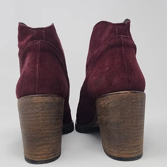 Belstaff Ankle Booties Women EU39/US9 Burgundy Suede Side Zip Stacked Heel Italy