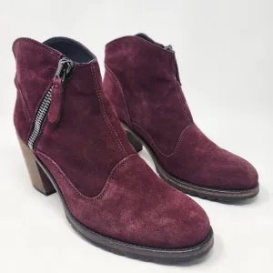 Belstaff Ankle Booties Women EU39/US9 Burgundy Suede Side Zip Stacked Heel Italy